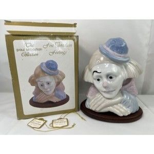 NIB Sad Pierrot Clown Head Feelings‎ Jester Porcelain Figurine Paul Sebastian